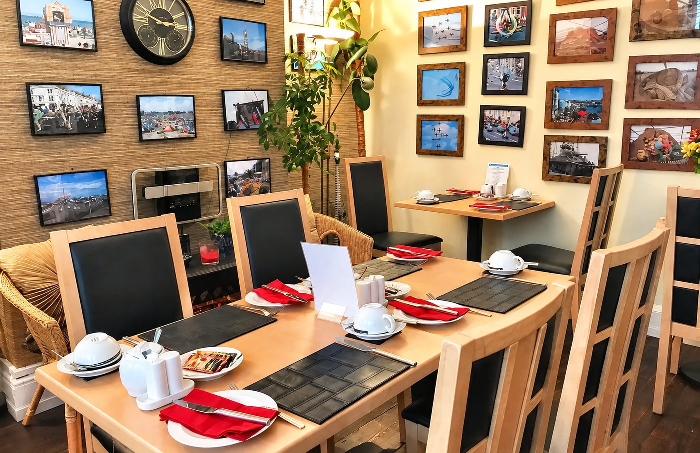 The dining room set for breakfast